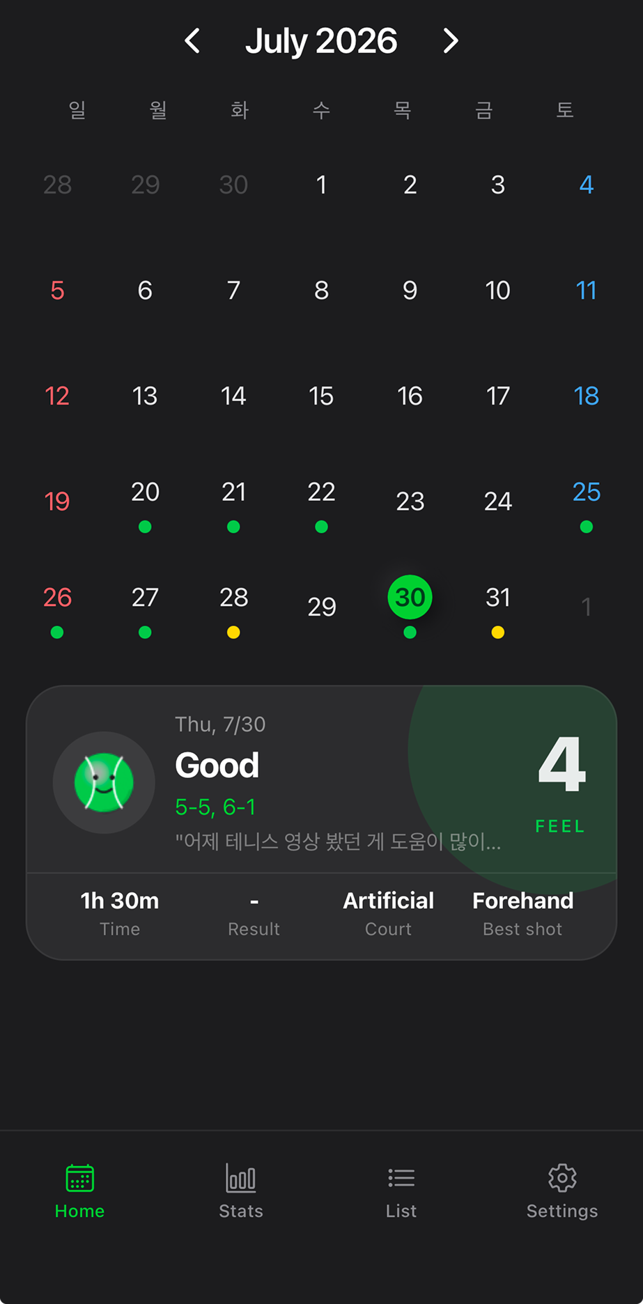 Every recorded day at a glance