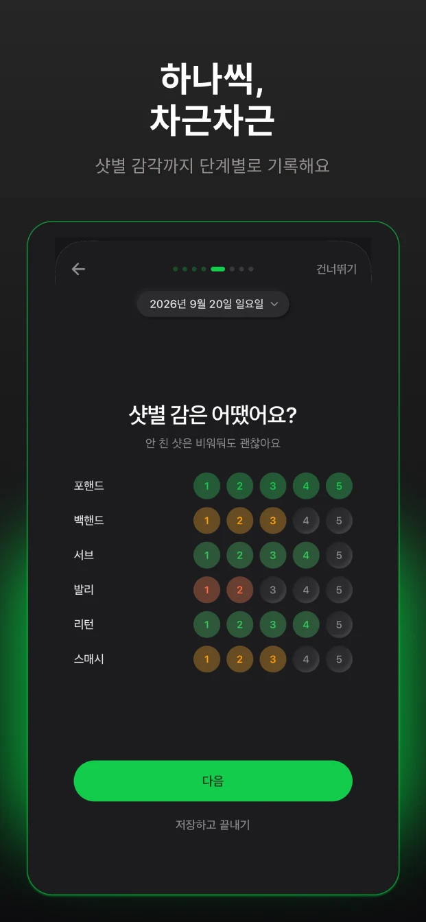 샷별 감각까지 단계별로 기록
